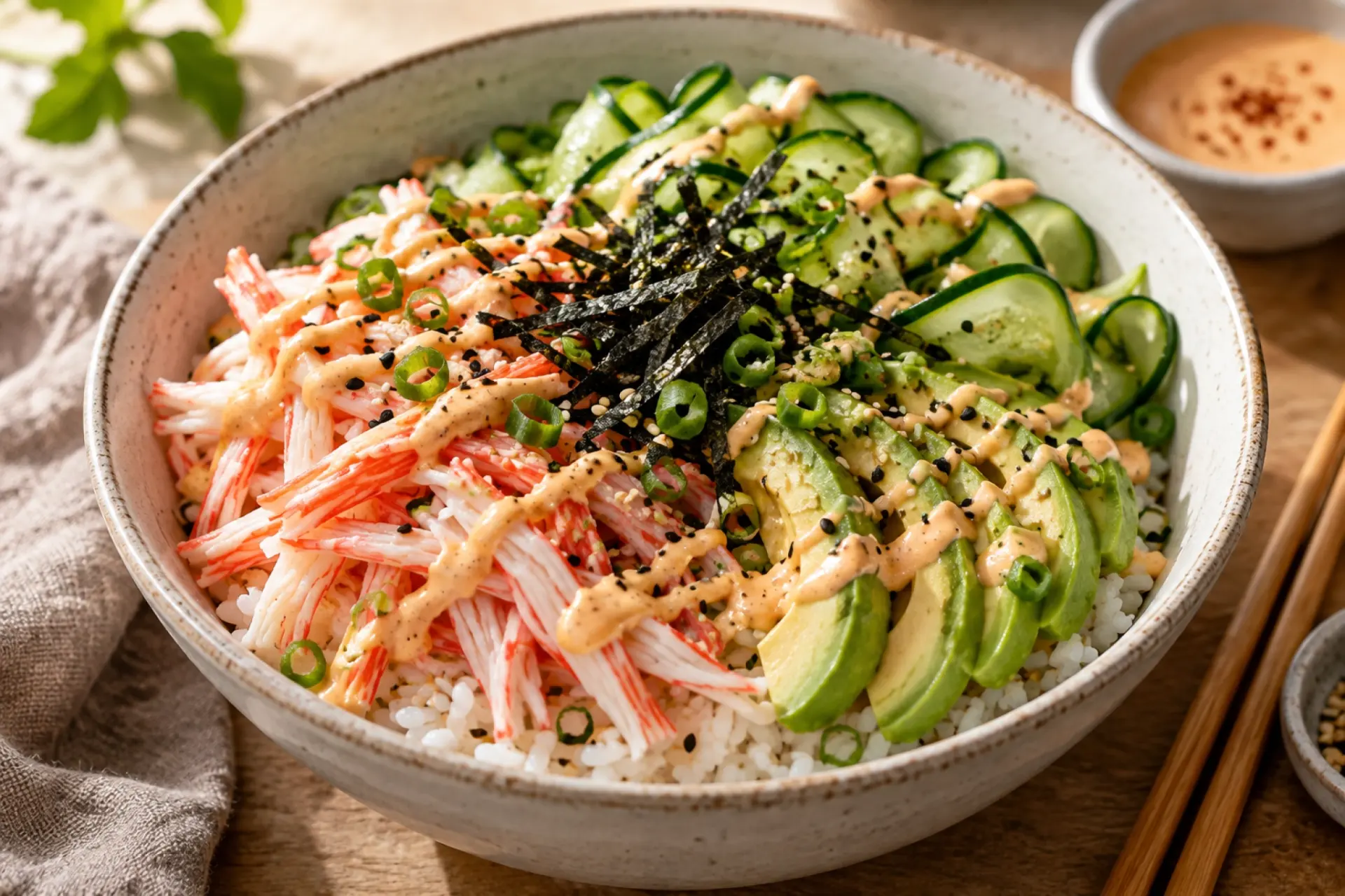 Crab Stick Cucumber Sushi Bowl