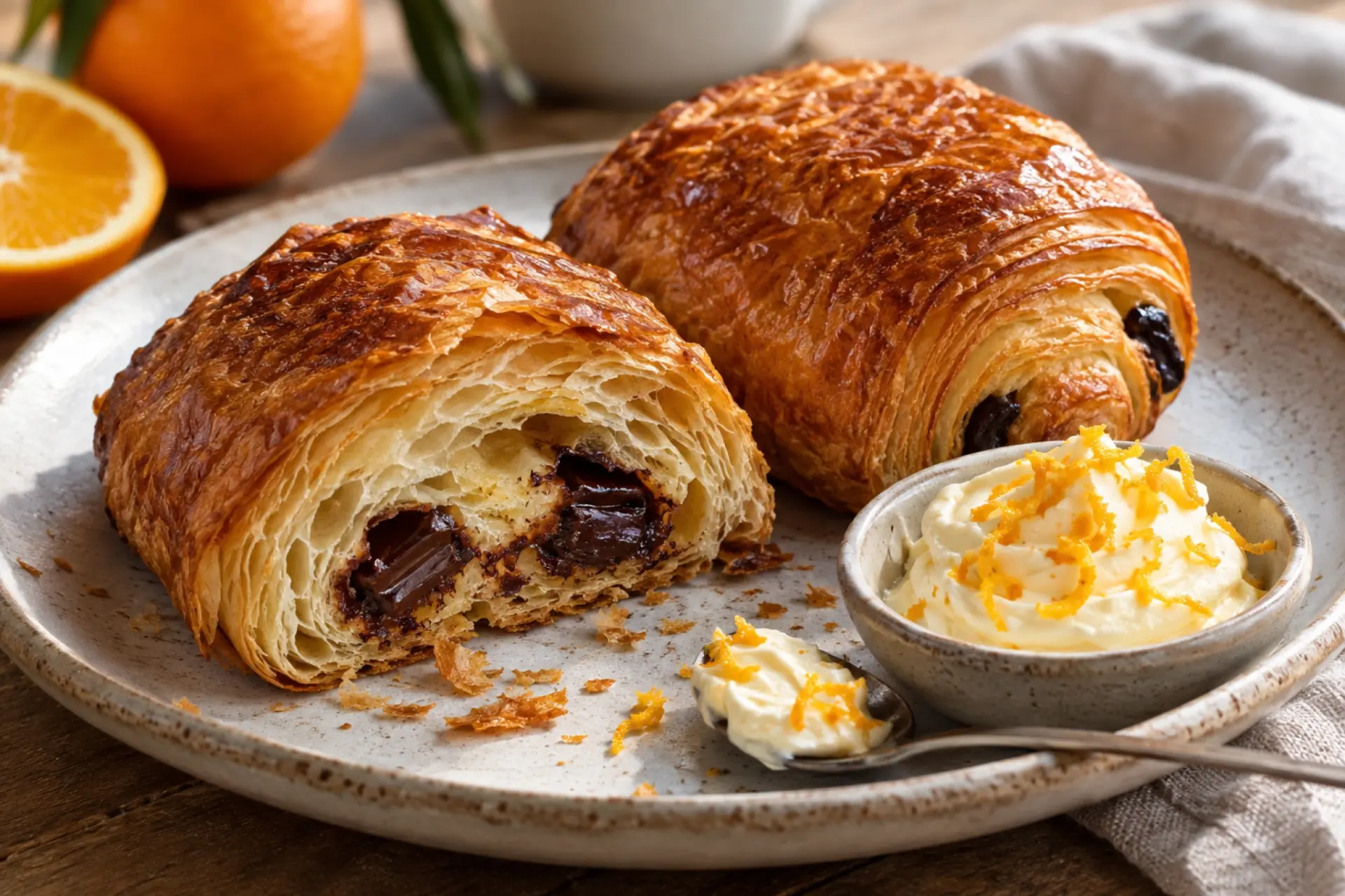 Warm Pain au Chocolat with Orange Mascarpone